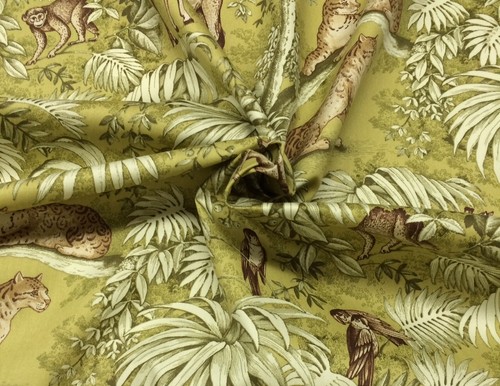 P KAUFMANN CAPE TOWN CHARTREUSE Green Monkey Giraffe Multiuse FABRIC BY THE YARD - Picture 4 of 5