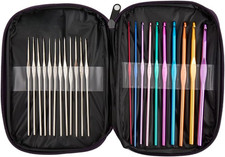 22-Piece Crochet Hook Set, Aluminum Handles, Multicolor Yarn Craft Tools