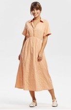 Universal Thread Women's Short Sleeve Button-Front Midi Shirtdress Orange- Small