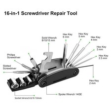 16-in-1 Bike Multi Tool Kit Portable Bicycle Repair Hex Wrench Set