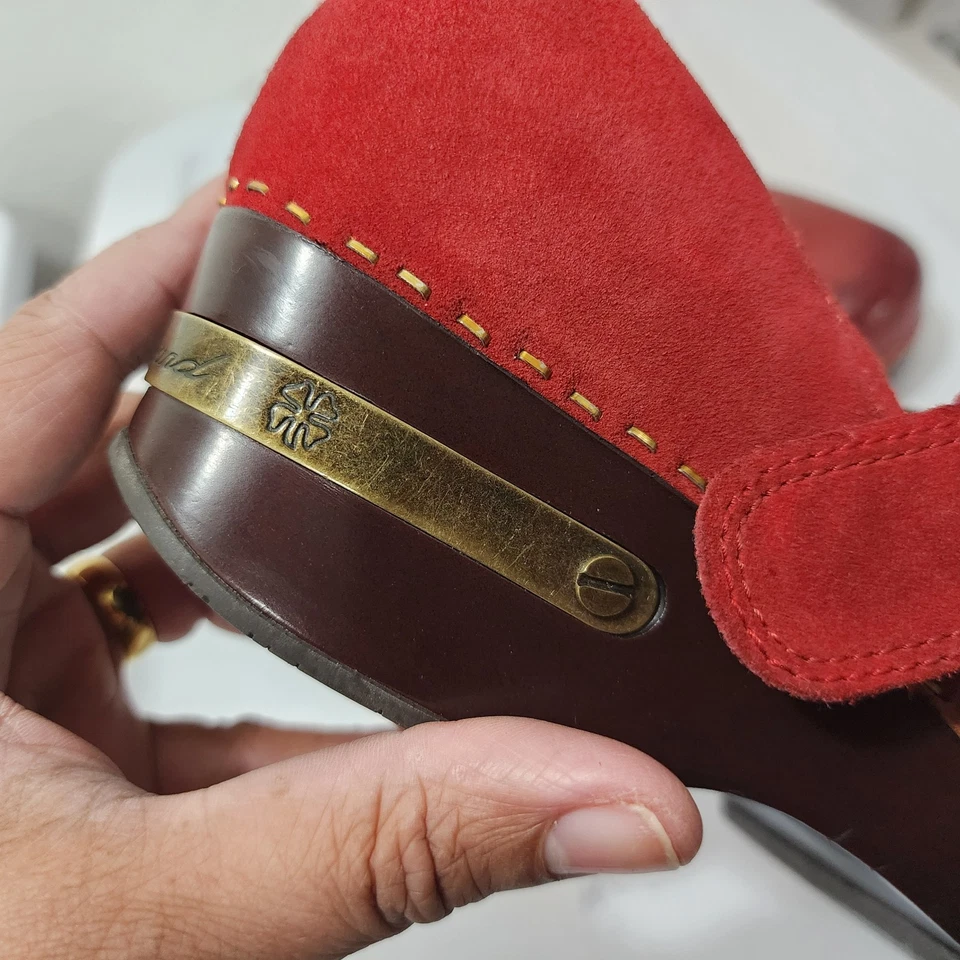 Zuecos de cuero vintage Lucky Brand zapatos rojos con tachuelas tacón boho hippie Y2K talla 9/39 Foto 4 de 4