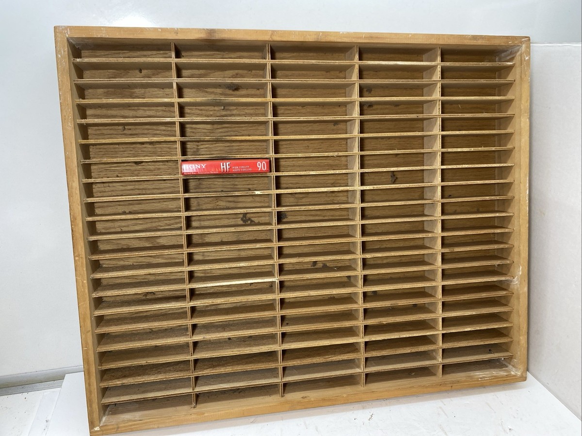 Vintage 90s Wooden 100 Cassette Tape Storage Rack Wood Wall Napa
