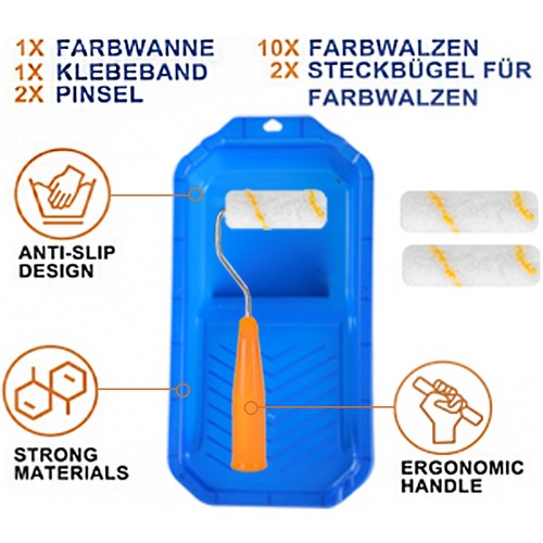 16 Kit di Rullo Per Pittura Pennello Pittura Vassoio di Pittura Nastro Adesivo - Foto 18 di 24