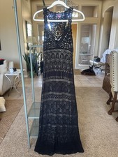 Vince Camuto Black Patterned Lace Racerback Maxi Dress Nude Lined Size M