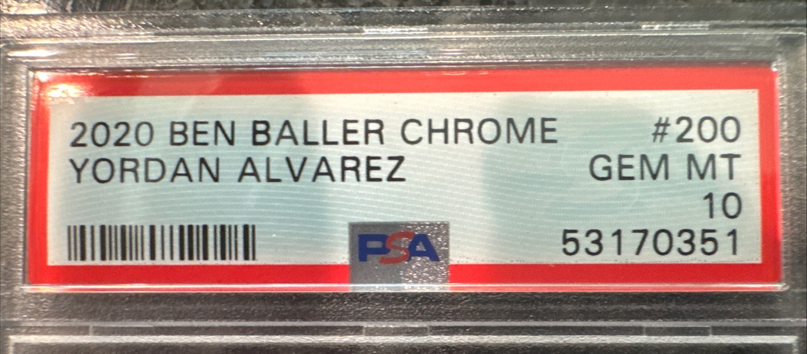 YORDAN ALVAREZ 2020 Topps Chrome BEN BALLER RC PSA 10 GEM MINT view 3