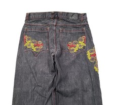 Vtg Knockout Jeans Black Embroidered Baggy Wide Leg Hip Hop Grunge Y2K Men 36x32