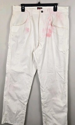 Thrashed White Painter Pant Jeans 36x32 Washed Red Dye Distressed Grunge Punk 