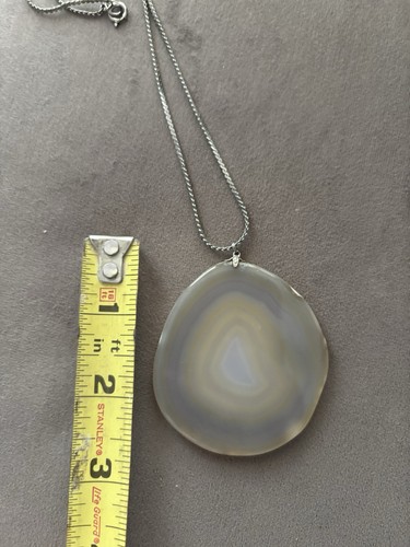 Agate Necklace Pendant On 12” Stainless Steel Chain Greyish Color NEW - Picture 2 of 5