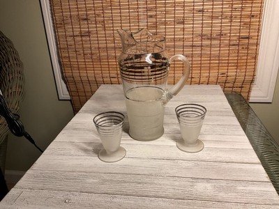 Set of three Macbeth Evans 1940'S Cocktail Pitcher Frosted Bottom Platinum Rings