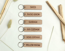 Custom Wooden Key Fob Engraved House Shed Room Key Ring Label Tag Personalized
