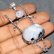 925 Silver Plated Decent Rainbow Moonstone Pendant Jewelry Size 3.1" GW