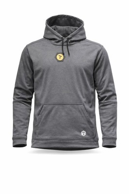 Truwerk Gray Hooded Pullover Fleece Hoodie with Logo Patch for Men