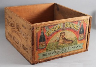 Antique 19thC Frank Miller Bengal Laundry Bluing Powder TIGER Crate Box Sign