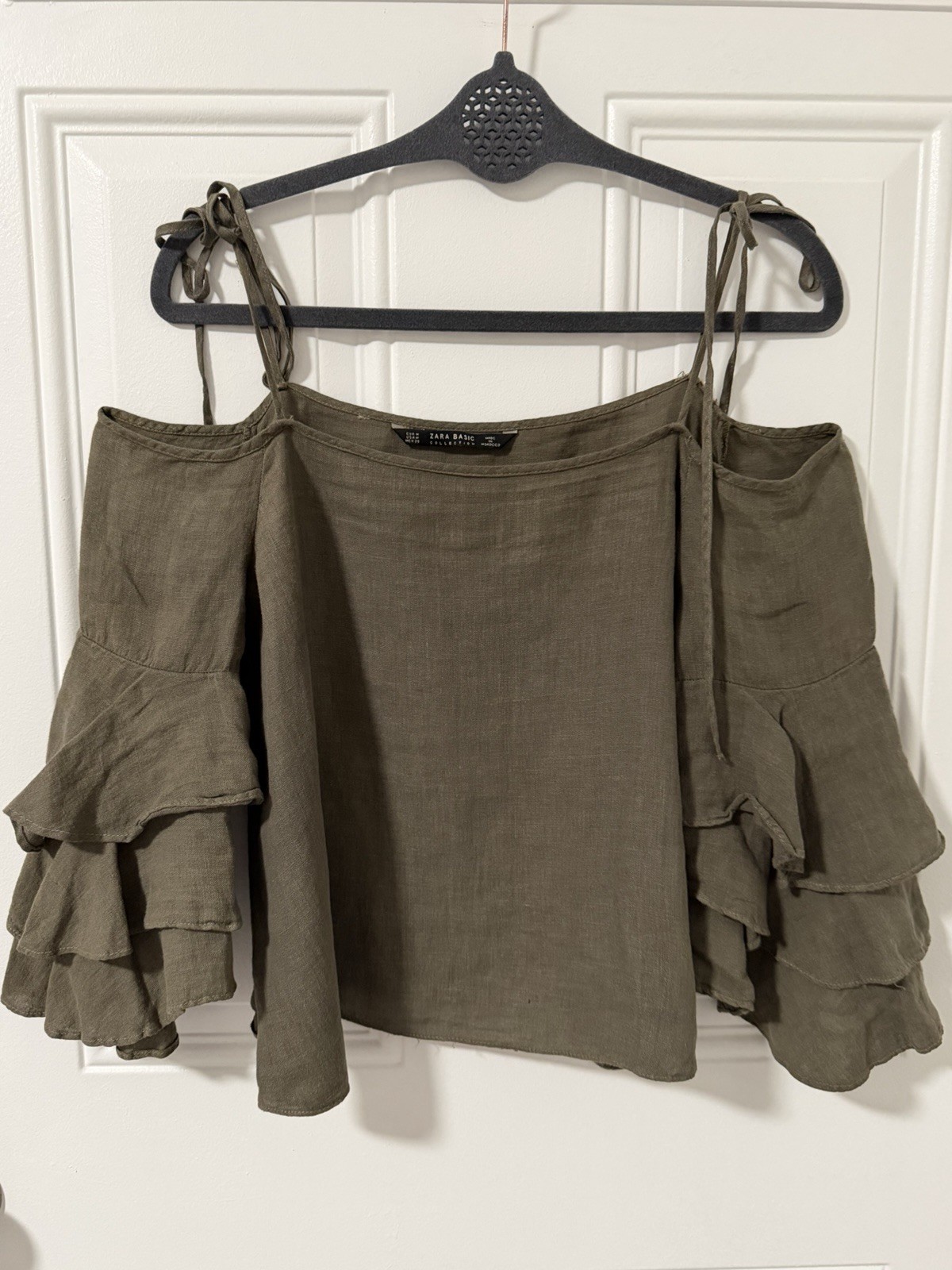 ZARA Basic Collection Olive Green Off Shoulder Ru… - image 1