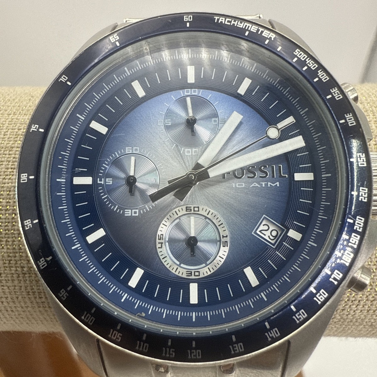 Fossil Men's chronograph Starburst dial Bracelet Blue Analog Dial