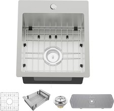 Kitchen Bar Sink 15x17 Inch Stainless Steel Drop In with Grid