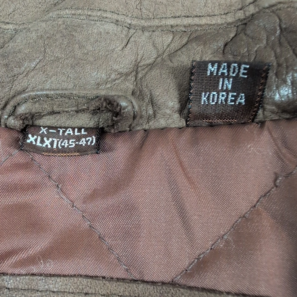 VTG Hunt Club Men’s XL-T Distressed Soft Leather Bomber Jacket Brown Quilt Lined - Image 4 of 4