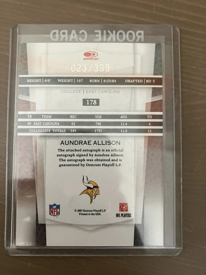 2007 Leaf Certified Materials - New Generation Aundrae Allison #23/399 (AU, RC) - Image 2 of 2