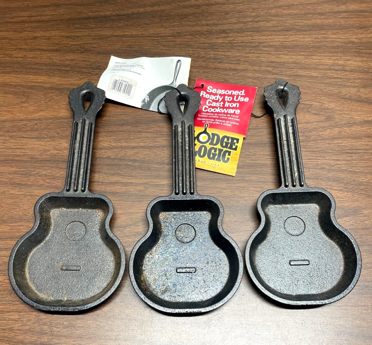 Lot of (3) Lodge Cast Iron Skillet Guitar Music Made in USA NWT