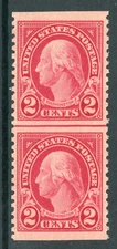 USA 1923 Washington 2¢ Carmine Flat Perf 11 Imperf Line Pair Sc #554b MNH H2