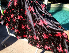 Vtg full floral print circle skirt M/L 30-39" elastic waist satiny 31.5" midi