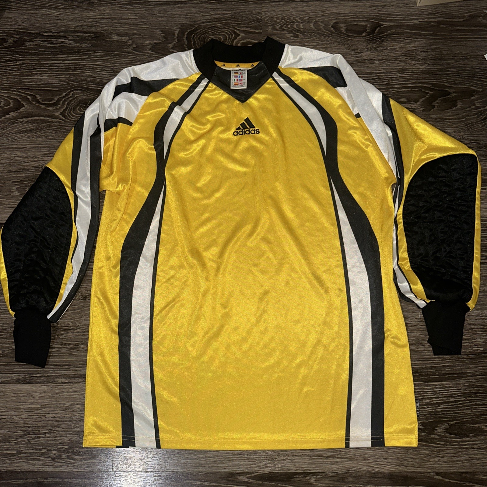 VTG  Adidas Soccer Jersey Shirt Mens L Yellow Black Goalkeeper Padded Y2K