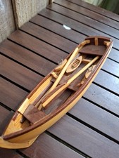 vintage Hand Made Wooden Miniature Painted Rowing Boat With Oars