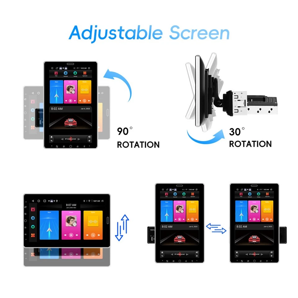 10.1" Single 1 DIN Rotatable Android 15 Car Stereo Radio GPS Navi Wifi FM 2+64GB - Image 3 of 4