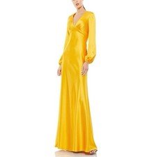 Ieena for Mac Duggal Womens Yellow Satin Maxi Evening Dress Gown 55693 NWT Sz 10