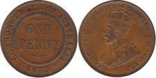 Australia: 1933/2 overdate One Penny KGV copper 1d VF Centre Diamond cat VF $140