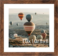 10x10 Picture Frame with Mat, Display 8x8 Mat or 10 x 10 Deep Brown 
