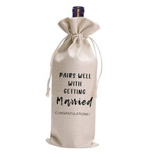 Wedding Wine Bag,Linen Wine Gift Bag,Wedding Couples, Bride and Groom
