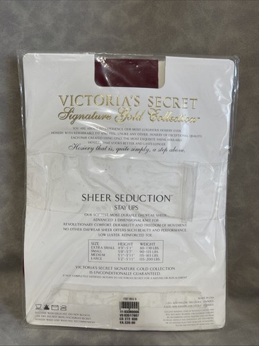 Victoria's Secret Sheer Seduction Signature Gold Stay Ups Rouge Red sz Small - Picture 2 of 2