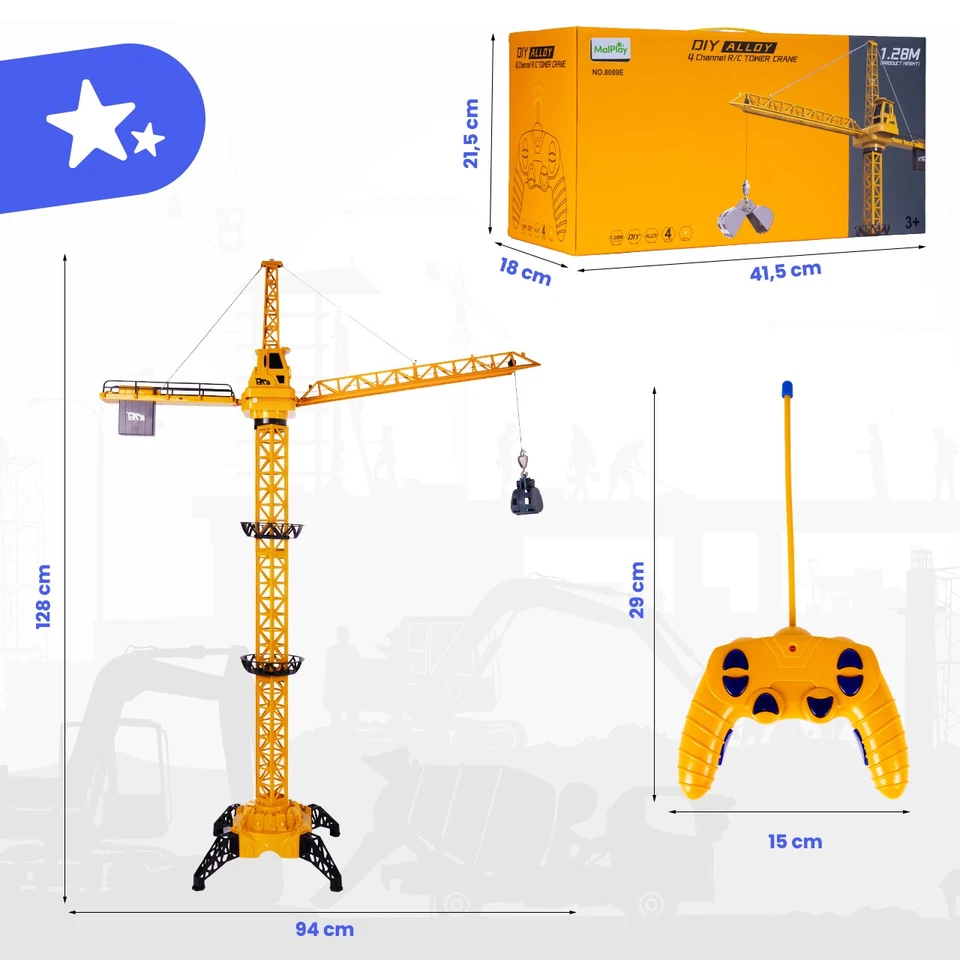 Malplay Baukran Riese Ferngesteuertes RC USB Spielzeug 128 cm Geschenk ab 3 Jahr - Bild 2 von 4