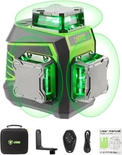 Laser Level 3x360° Self Leveling, 3D Green Cross Line for 