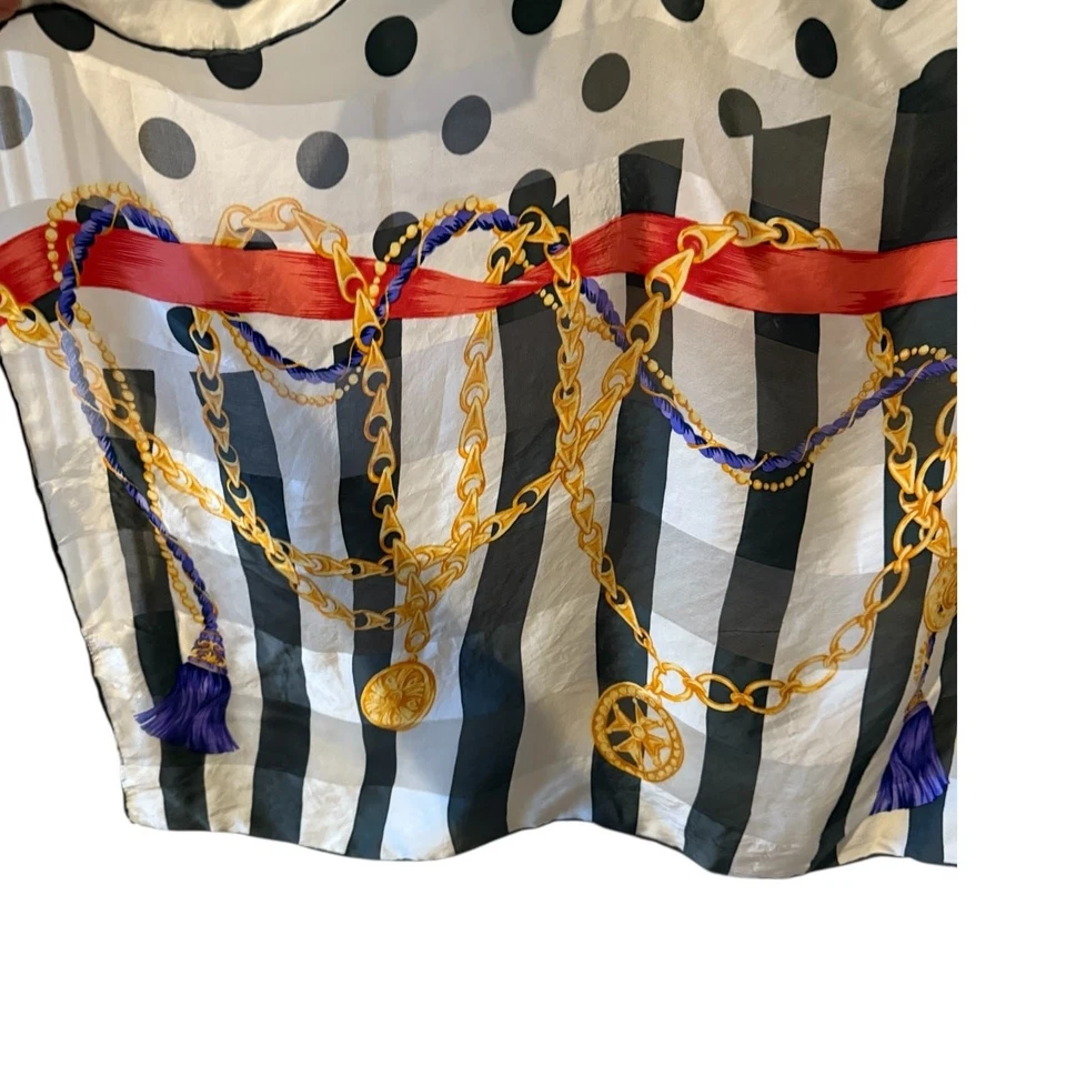 Paolo Gucci Bufanda Grande Seda Gasa Ecuestre Negro Blanco Estampado Foto 2 de 4