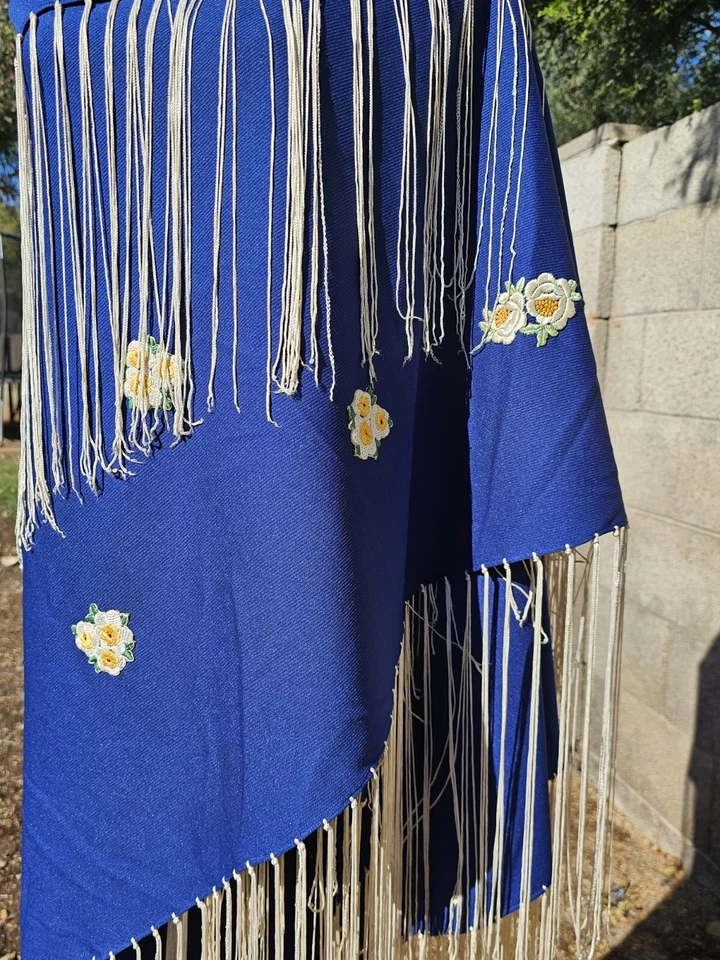 Vintage Piano Shawl Cobalt Blue Floral Embroidered Flamenco Dance Fringe 60x60 - Image 4 of 4