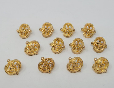 12 pcs Gold Baroque Scrollwork Molded Plastic Sewing Shank Buttons 15mm VTG