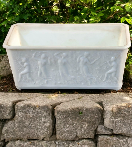 Vintage White Milk Glass Ornate Figural Neoclassical Maidens Jardiniere Planter - Picture 2 of 10