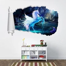 Unicorn Fantasy 3D Torn Hole Ripped Wall Sticker Decal Home Decor Art Mural WT51