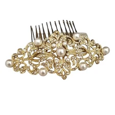 Bridal Wedding Women's  Gold Plated Faux Pearl Hair Comb NWOT