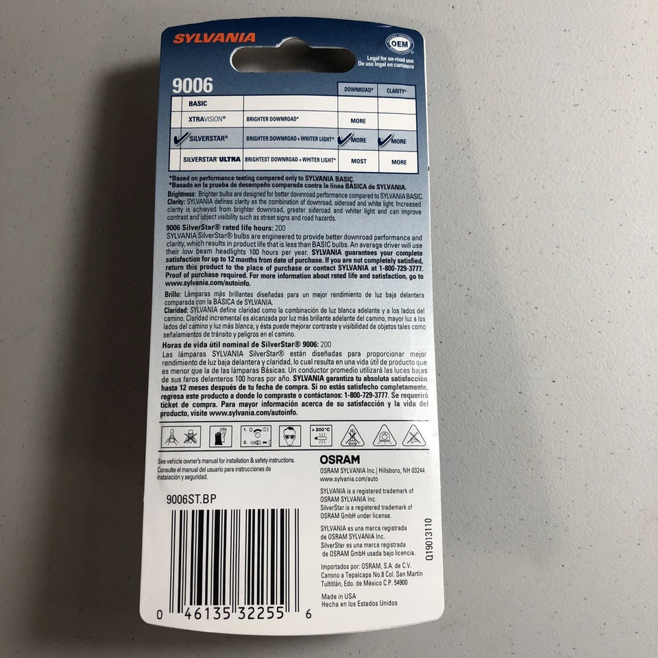 Lâmpada para farol Sylvania 9006ST.BP farol Sylvania Silverstar novo em folha - Imagem 2 de 2