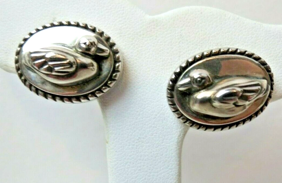 Sterling Silver Barry Kieselstein Cord Oval Duck Clip-On Earrings Dated 1988 - Image 2 of 4