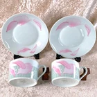 Vintage Hermes Paris La Pivoines Tea Cup & Saucer Porcelain Tableware 2 Sets