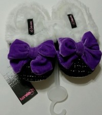 NWT Kensie Girl's Slippers White Faux Fur Purple Bow Soft Sole Size SZ 11/12 845