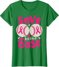 Save Second Base Funny Baseball Breast Cancer Proud Ladies' Crewneck T-Shirt