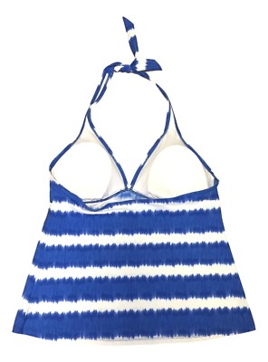 Chaps Women's Size Blue White Tie Dye Stripe Halter Tankini