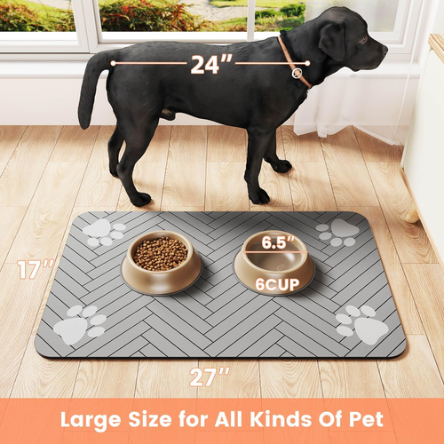 Pet Feeding Mat-Absorbent Pet Placemat for Food and Water Bowl, with Waterproof - Picture 6 of 12
