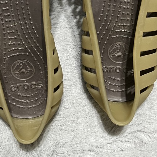 CROCS Youth Girls Sz 4 Flats Green Slip On Shoes With Cutouts - Picture 5 of 10