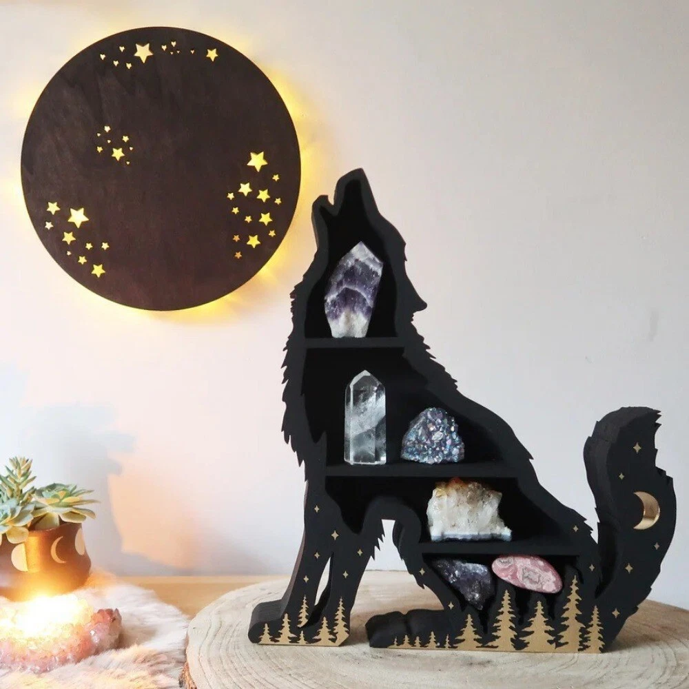 Wooden crystal display shelf deals